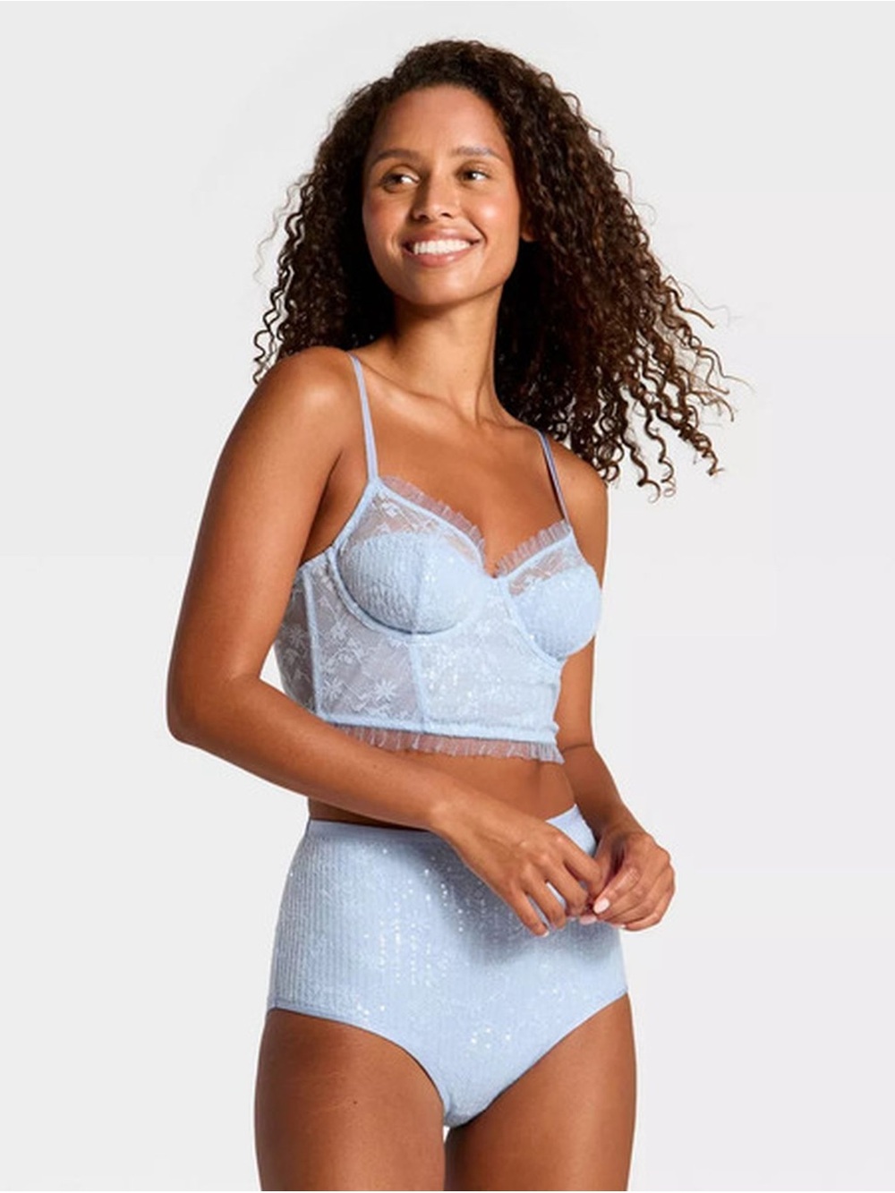 wild fable Powder Blue Lace Sequin Bralette & High-Waist Brief Set
